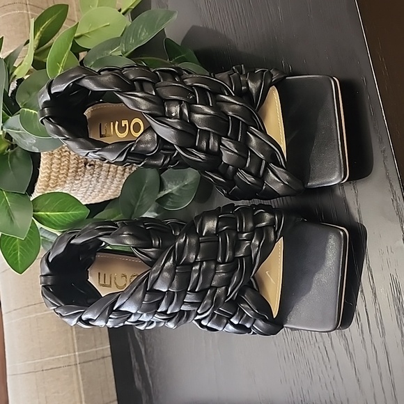 EGO Square Toe Puffy Braided Criss Cross Heels UK 6 US 8 Quilted Vegan Slingback - Picture 5 of 15